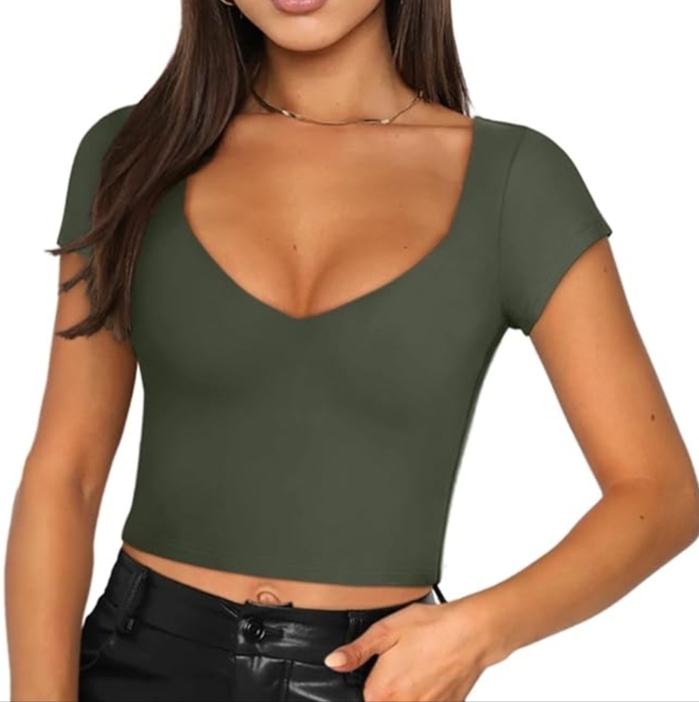 Women's Forrest Green V-Neck Crop Top